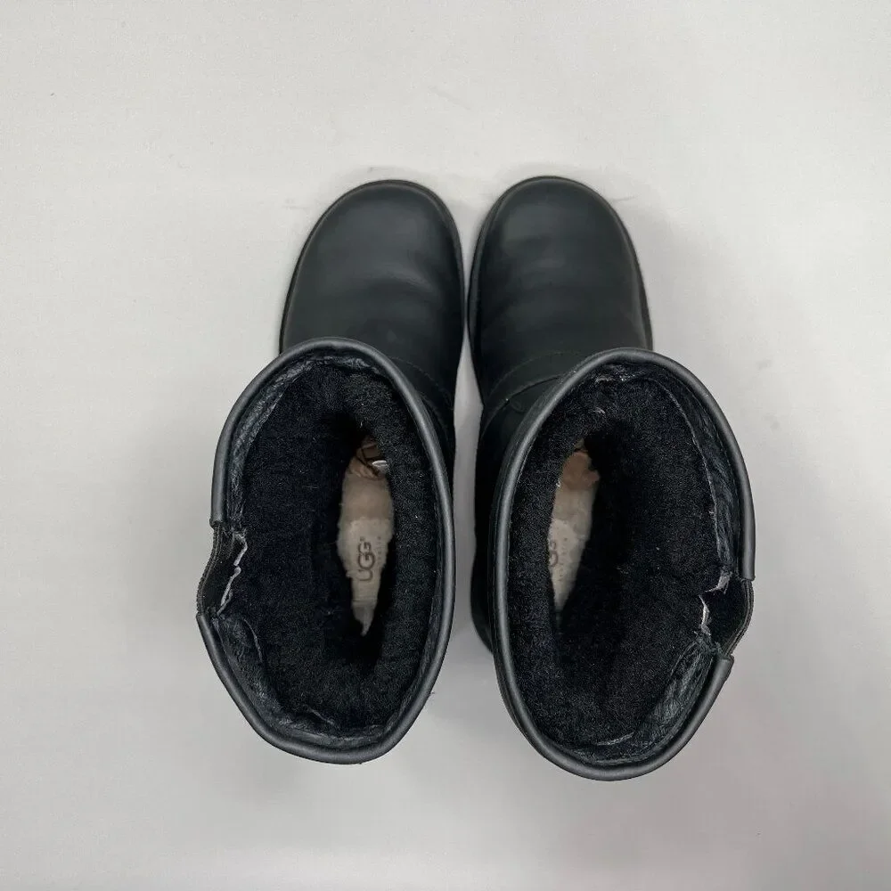UGG Gallatin Boots Mens Size 8 Black Leather Buckle Motorcycle Moto Biker Winter
